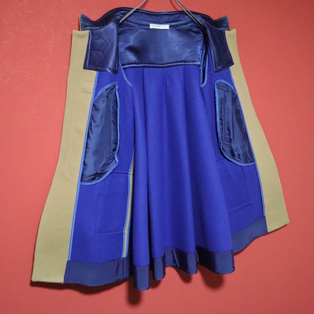 美品】sacai luck 襟デザイン ノーカラー 裏地ブルー ダッフルコート