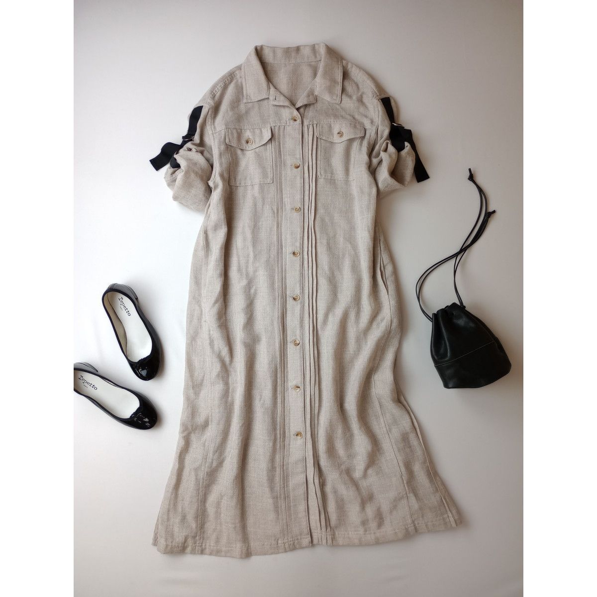 KOH.style コースタイル BACK PLEATS LINEN LIKE SHIRT DRESS シャツ