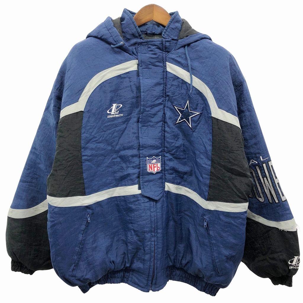 90年代 LOGO ATHLETIC NFL ダラス・カウボーイズ 中綿ナイロンジャケット 防寒 プロチーム ネイビー (メンズ XL) 中古 古着  O8156