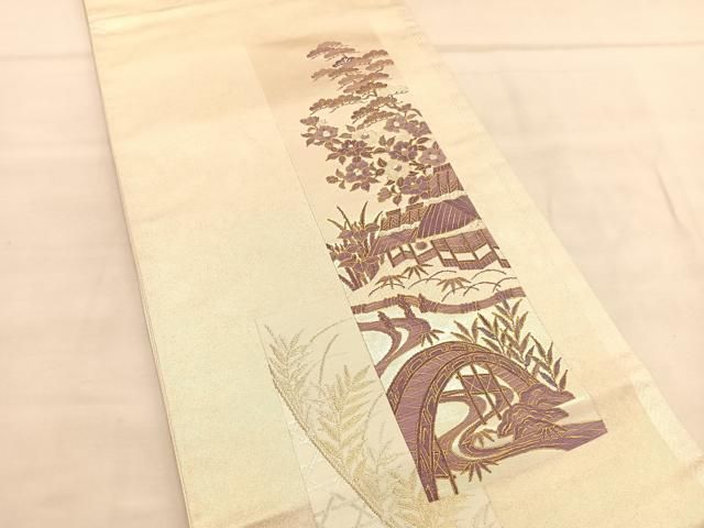 ◎美品◎名誉人間国宝 王 金山 作 茶道家 宗栄 監修 正絹 お太鼓柄 袋帯 平和屋着物▽京の名門 じゅらく謹製 帝王紫 太鼓柄袋帯 短冊御所