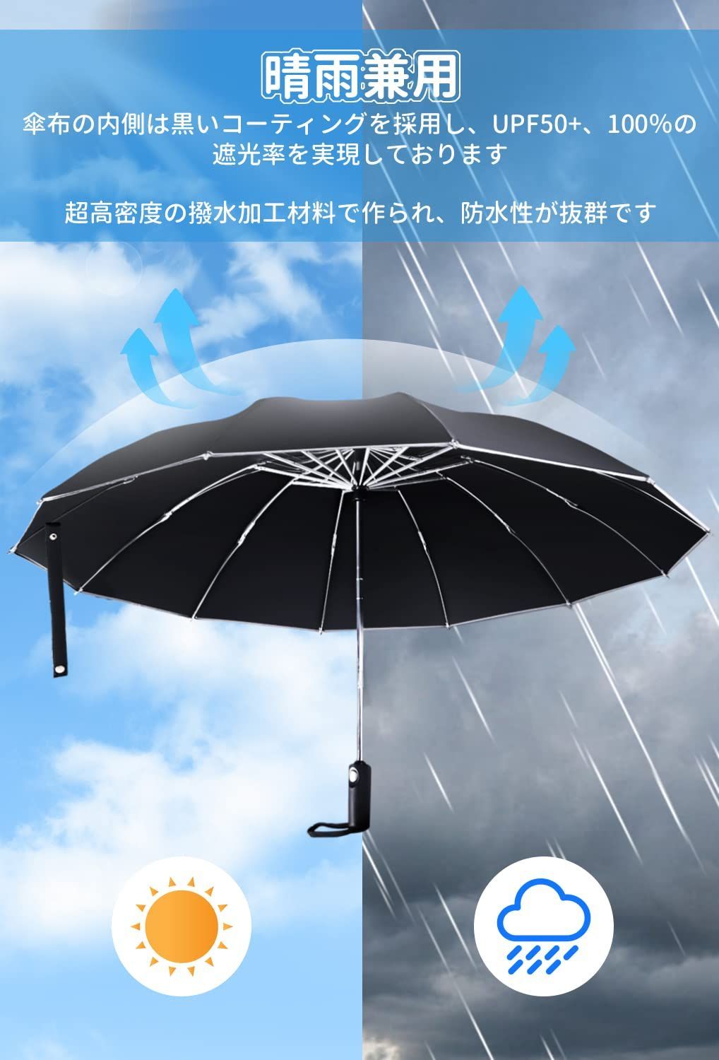 贅沢品 青色 晴雨兼用 折りたたみ傘 折り畳み式傘 撥水加工 遮光 UV