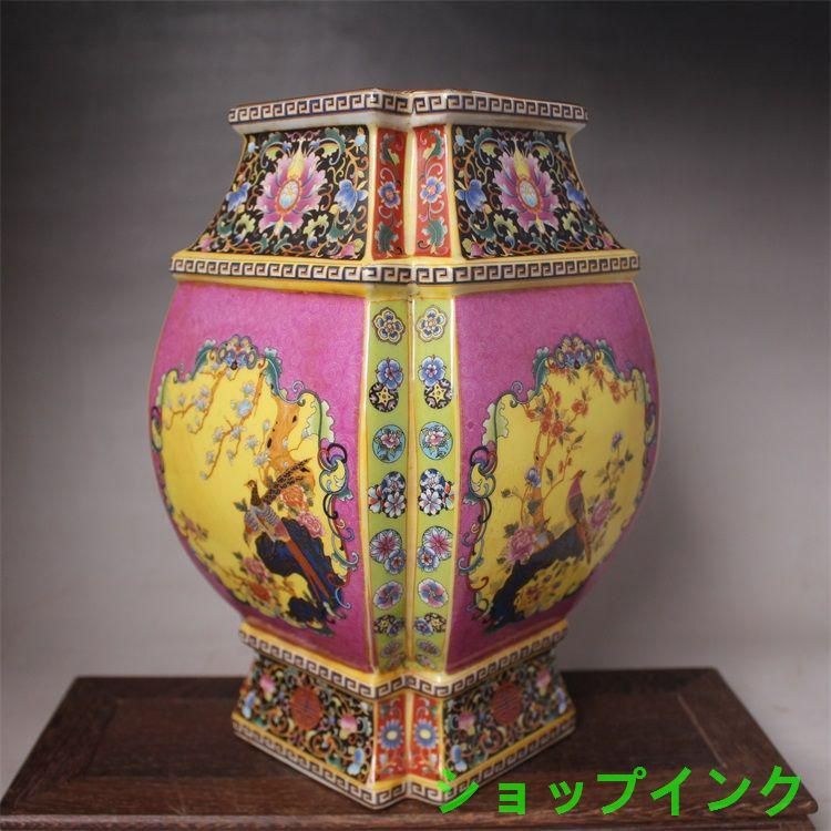 大清雍正蒔金琺瑯彩花鳥花口瓶 景徳鎮 陶磁器 装飾品 現代工芸品 美術品 置物 大清雍正琺瑯彩四方花鳥尊瓶 景徳鎮 陶磁器 装飾品 現代工芸品