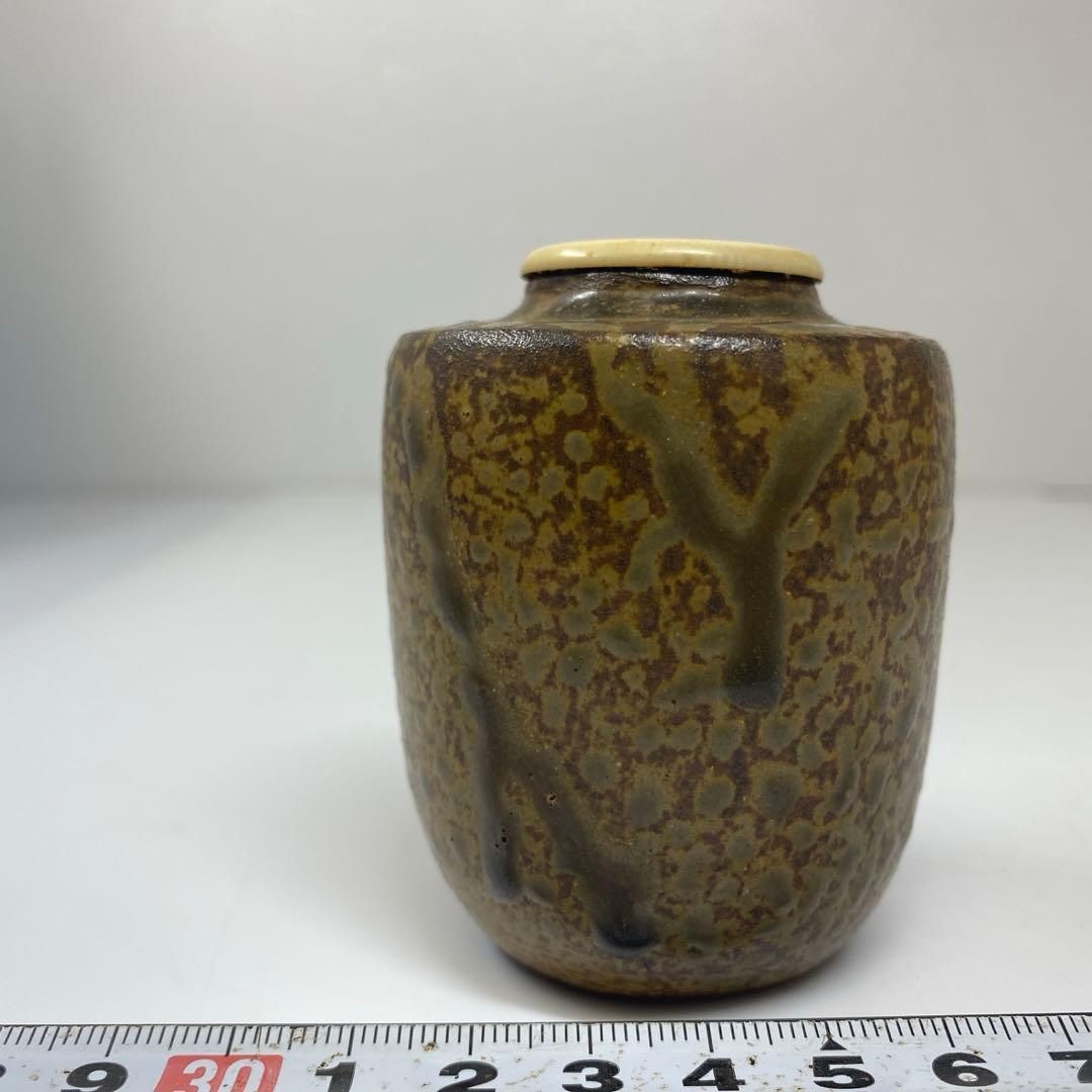 茶3 木村陶峰 備前焼 自然釉茶入 共箱 高さ7㎝ 東な6-1016 WWW_IBETON_RU