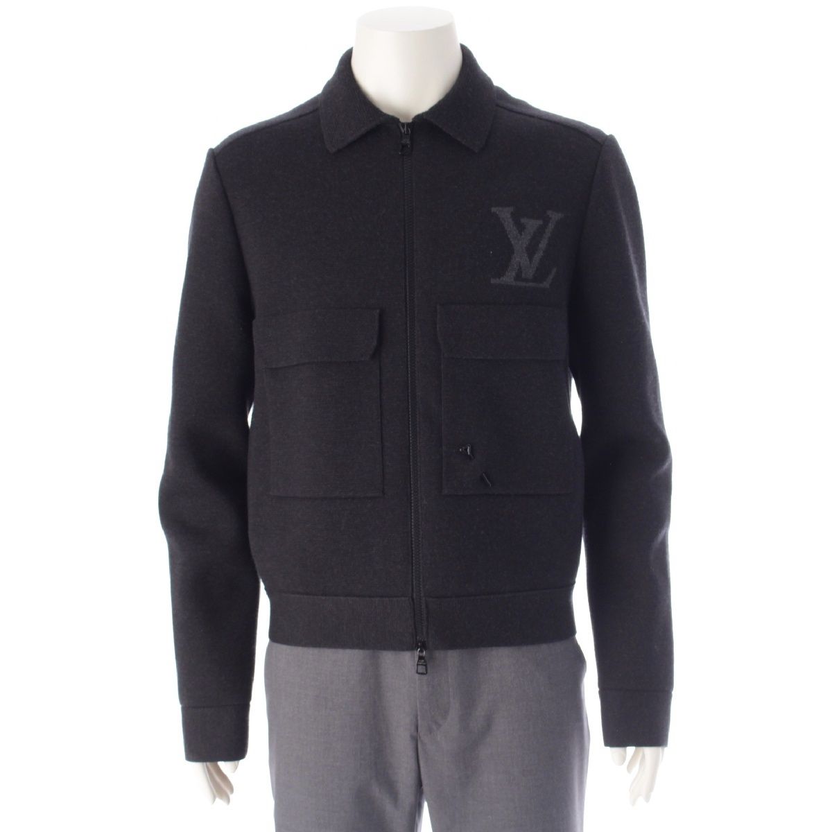 ルイヴィトン 21AW ウール LVロゴ ニット ジップアップ ブルゾン ジャケット RM212M ZLL HLN05W ブラック ダークグレー S【中古】