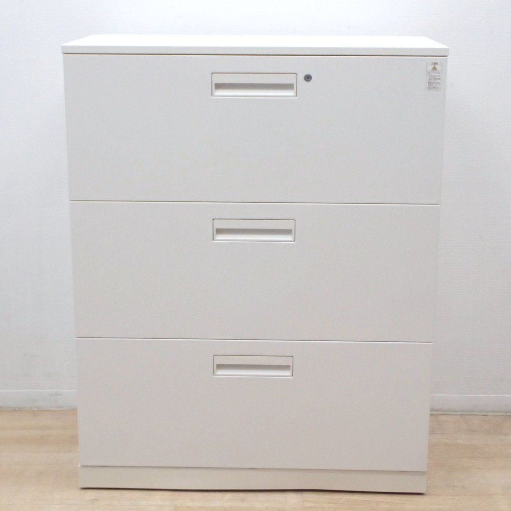 コクヨ EDIA エディア 3段ラテラル書庫 BWU-L3A59SAWNN W900 D450 H1135 ホワイト 引き出し キャビネット 鍵有り EG18221 オフィス家具