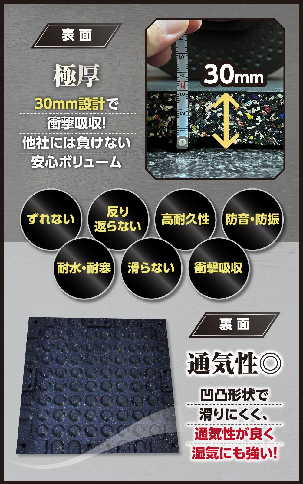 4WD ジムマット ゴムマット 4枚セット ブラック 50×50×3cm G8 - メルカリ