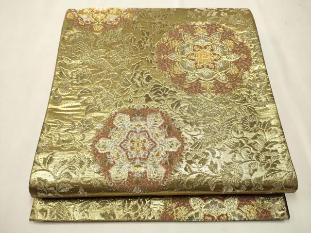 平和屋着物▽六通柄袋帯 正倉院花文 金銀糸 正絹 逸品 CAAU9453hy  