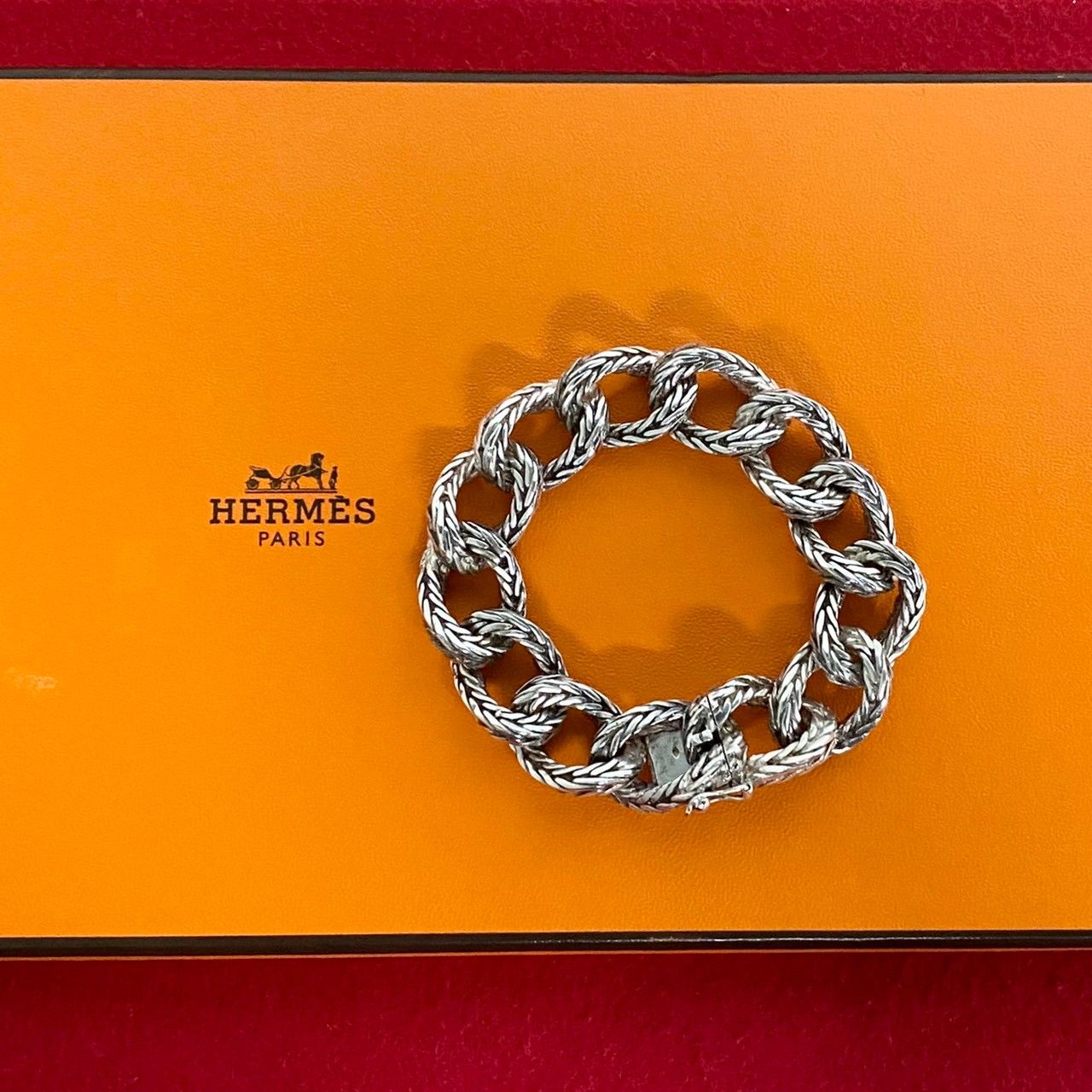 極 美品 エルメス ヴァンドーム ロゴ シルバー800 チェーン ブレスレット 極 美品 HERMES エルメス ヴィンテージ ヴァンドーム シルバー800