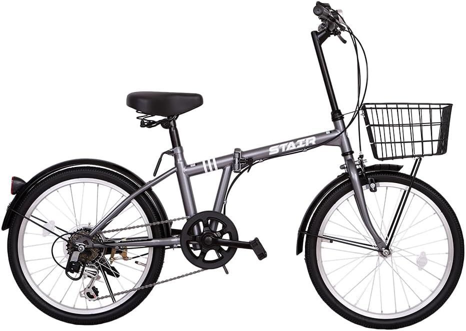 折りたたみ自転車 折り畳み自転車 シマノ6段変速 20インチ カゴ付 自転車 前後泥除け装備 通勤 通学 街乗り 小径車