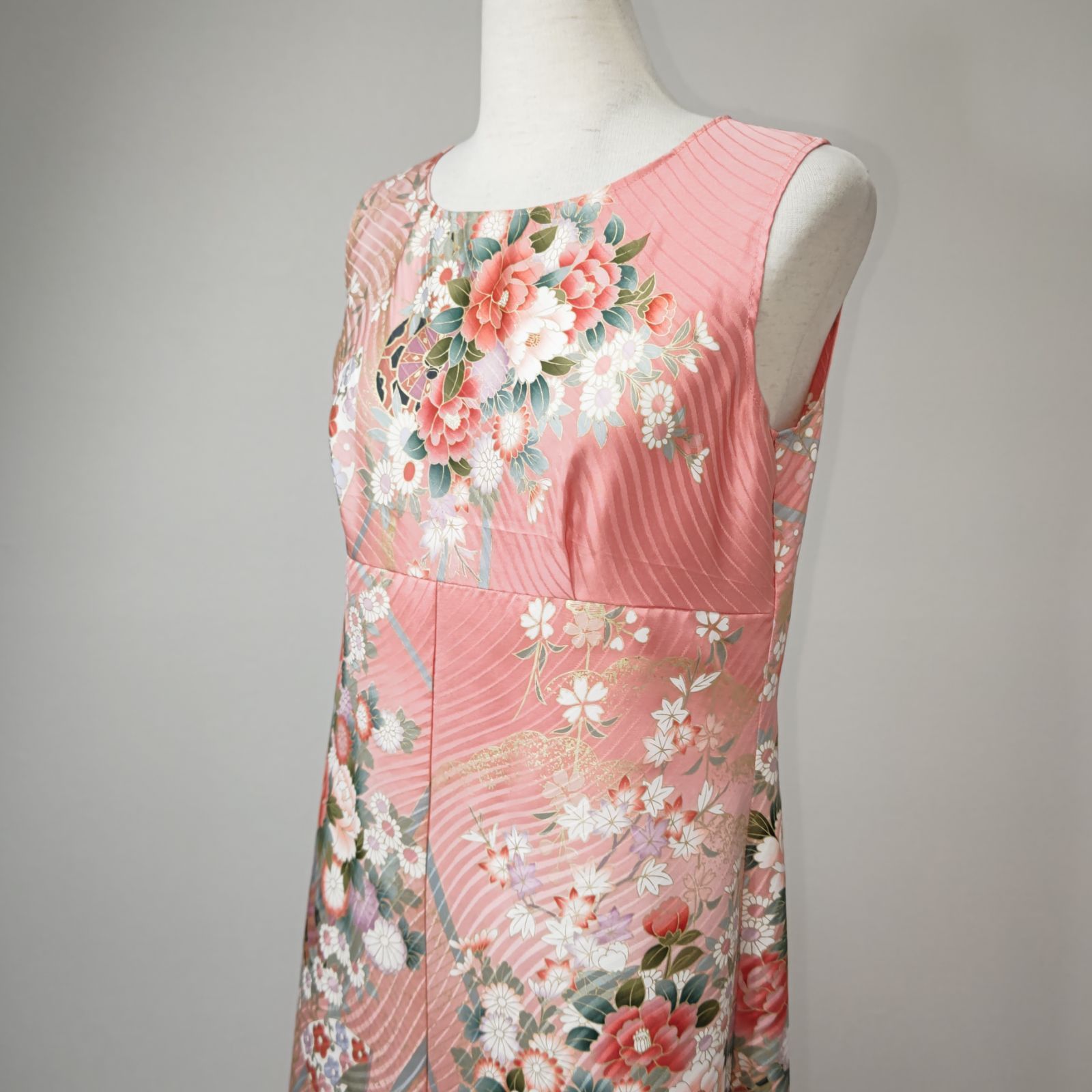 薄紫の風景刺繍ドレス　色留袖 ドレス キャップ袖 着物リメイクワンピース ピンク zunezune 色留袖 ドレス キャップ袖 着物リメイクワンピース ピンク