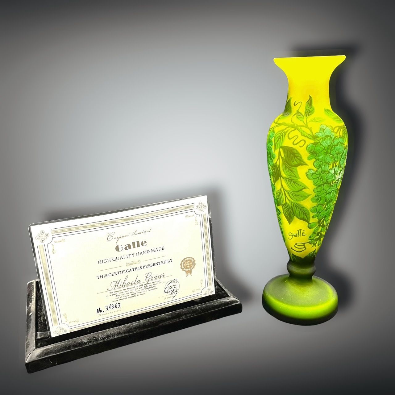 証明書付】高さ24.5cm エミールガレ 花瓶 カメオ彫 アンティーク 