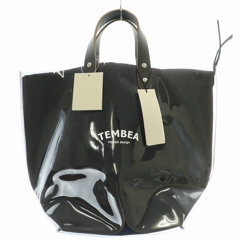 テンベア TEMBEA DELIVERY TOTE デリバリートート ハンドバッグ ビニール ロゴ プリント PVC 黒 ブラック タグ付き  TMB-1695H /BB