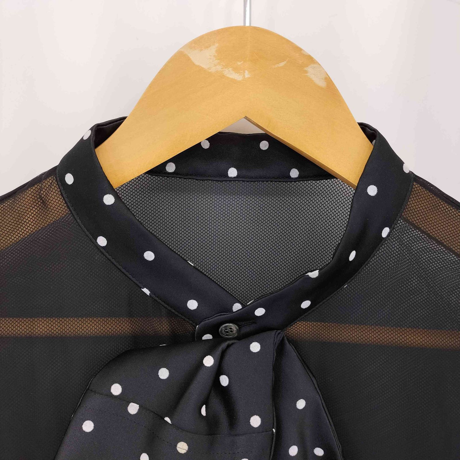 SACAI Tシャツカットソー　ドット柄シフォン再構築　美品 サカイ Sacai メッシュ切替ドット柄リボンデザインシャツ