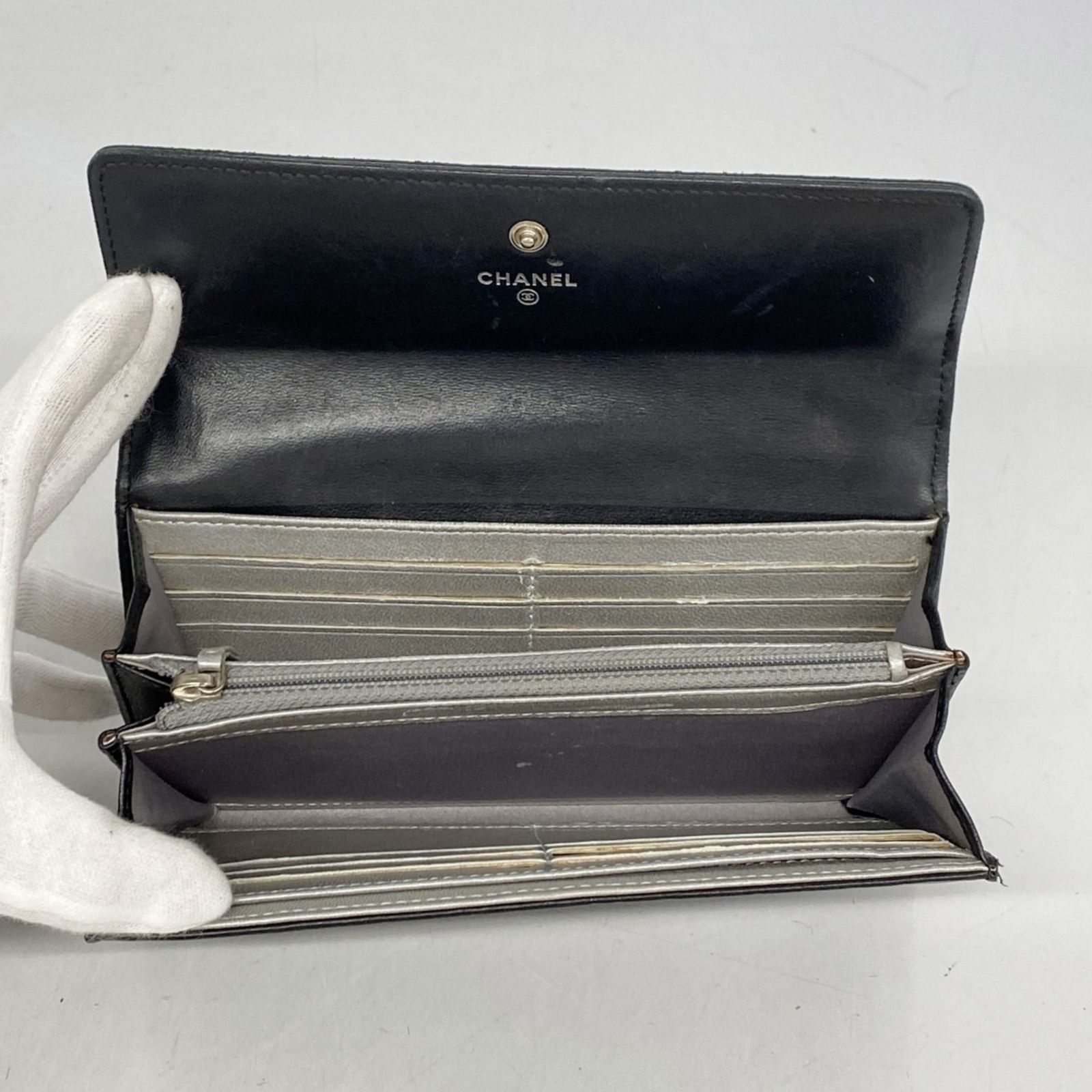 シャネル(Chanel) シャネル 長財布 カメリア ラムスキン