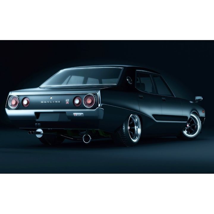 絵画風 壁紙ポスター (はがせるシール式) 日産 スカイライン 2000GTX-E ケンメリ GT-R仕様 1974年 キャラクロ C110-003W1 (ワイド版 921mm×576mm) ＜日本製＞ ウォールステッカー お風呂ポスター