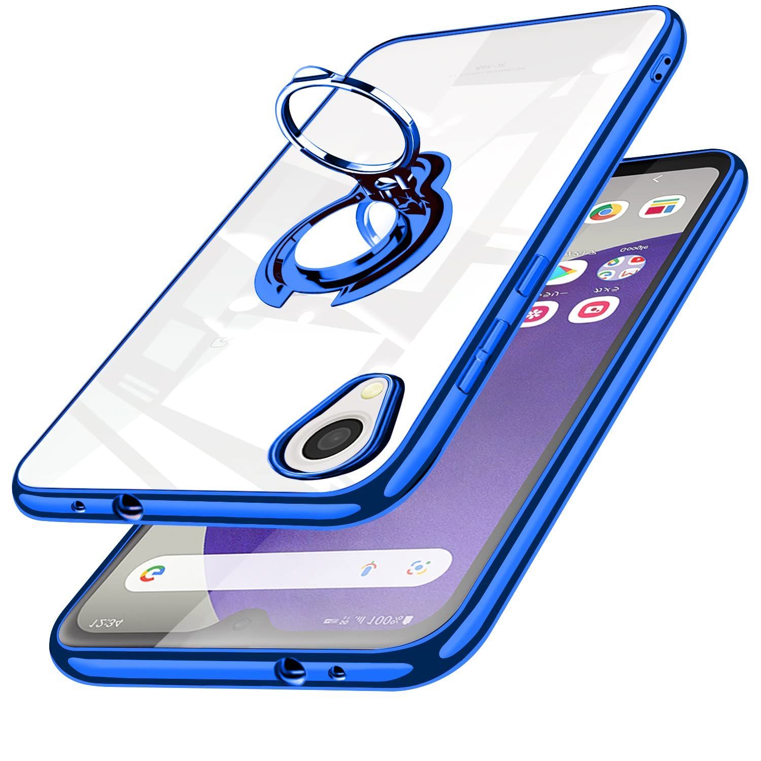 【色: 青】スタンド機能付き 360回転 スマホケース 透明 車載ホルダー 耐衝