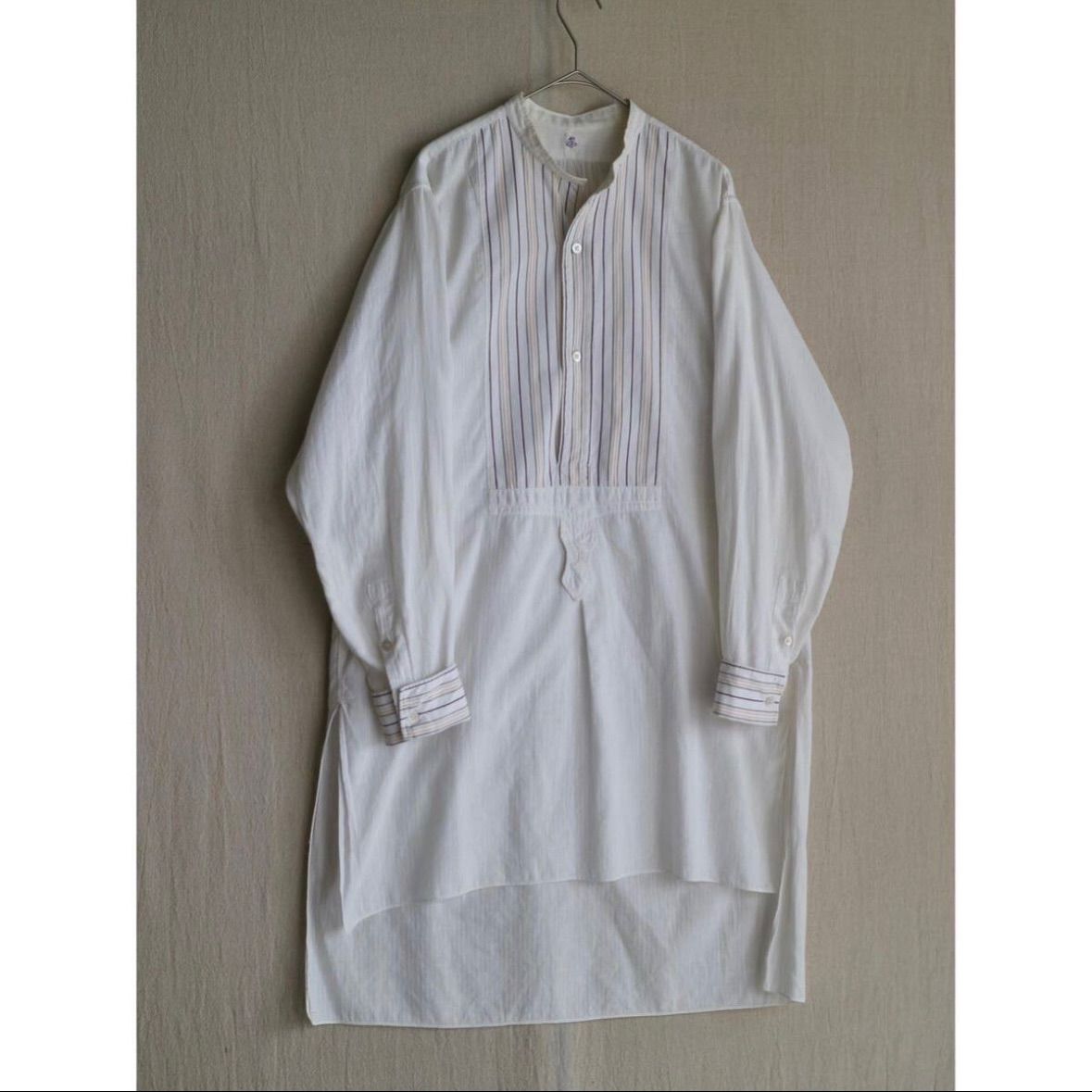 EURO VINTAGE / 30s-40s/グランパシャツ/リネン/WHT/ストライプ 30s Euro vintage ドレス シャツ / 40 ストライプ グランパ プル