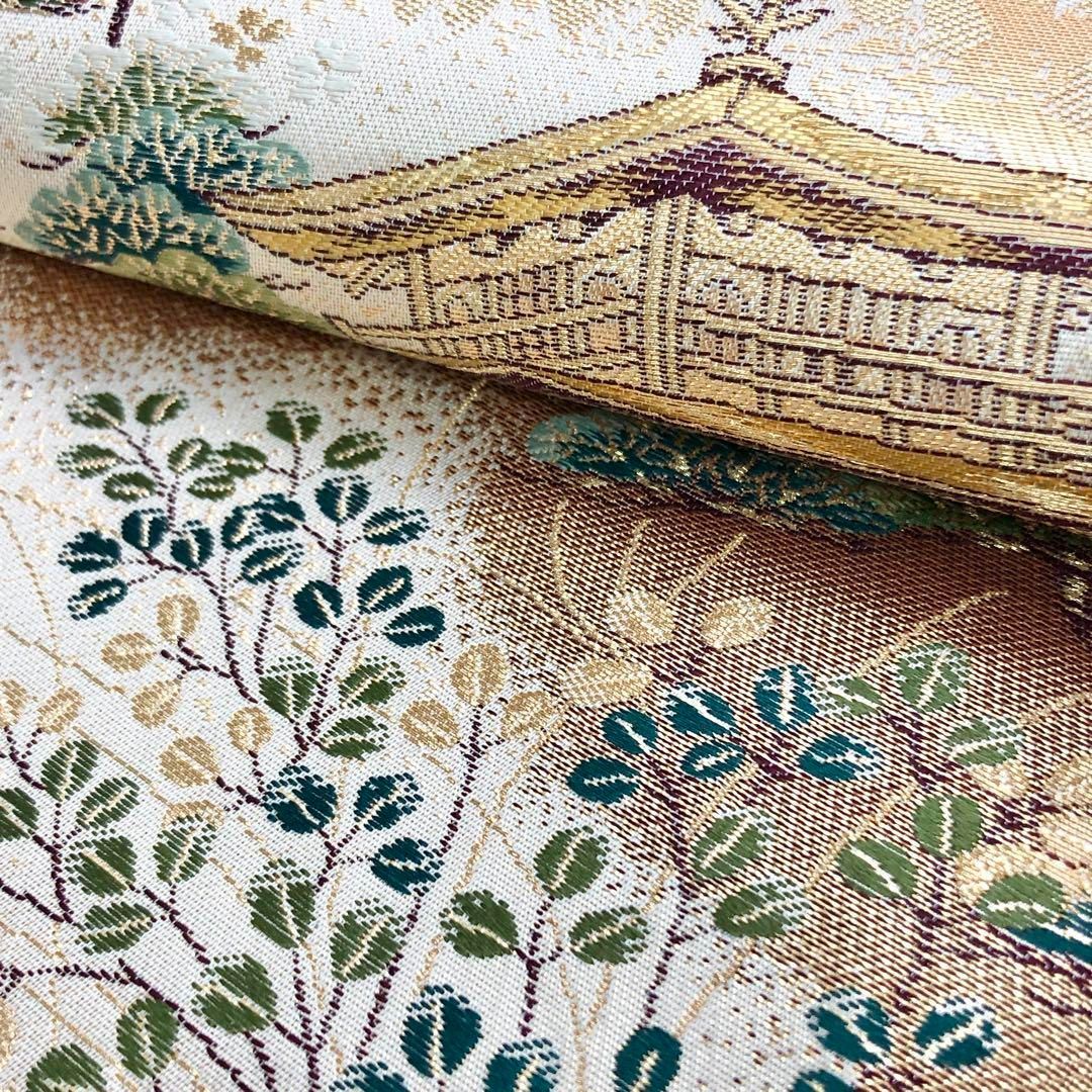 袋帯 本金二重箔 金閣寺 松 萩 金糸 薄香色 ガード加工 O-3557 - メルカリ 