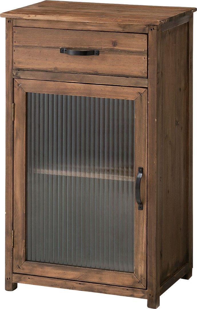 ガラスキャビネット 昭和レトロ 天然木(杉)合板 波ガラス扉