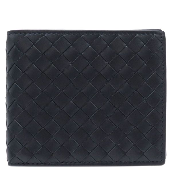 ボッテガヴェネタ BOTTEGA VENETA 二つ折り財布 イントレチャート コインパース付き 二つ折りウォレット レザー ネイビー 紺 ネイビー   【中古】