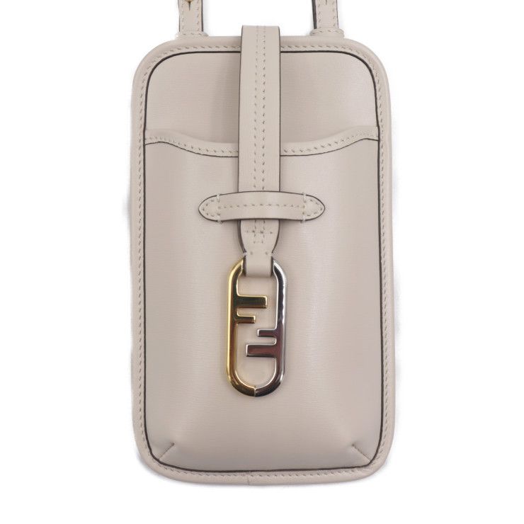 FENDI フェンディ フォンポーチ ショルダーバッグ 7AS131 カーフレザー ベージュ オーロック 携帯ケース ポシェット スマホバッグ