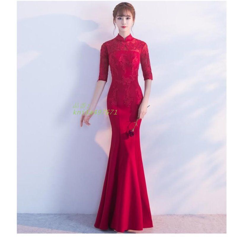 マーメイドドレス 立ち襟 パーティードレス レディース 結婚式ドレス ウエディングドレス 二次会 演奏会 舞台衣装 ロングドレス 結婚式 披露宴 30代40代 kni5a497671