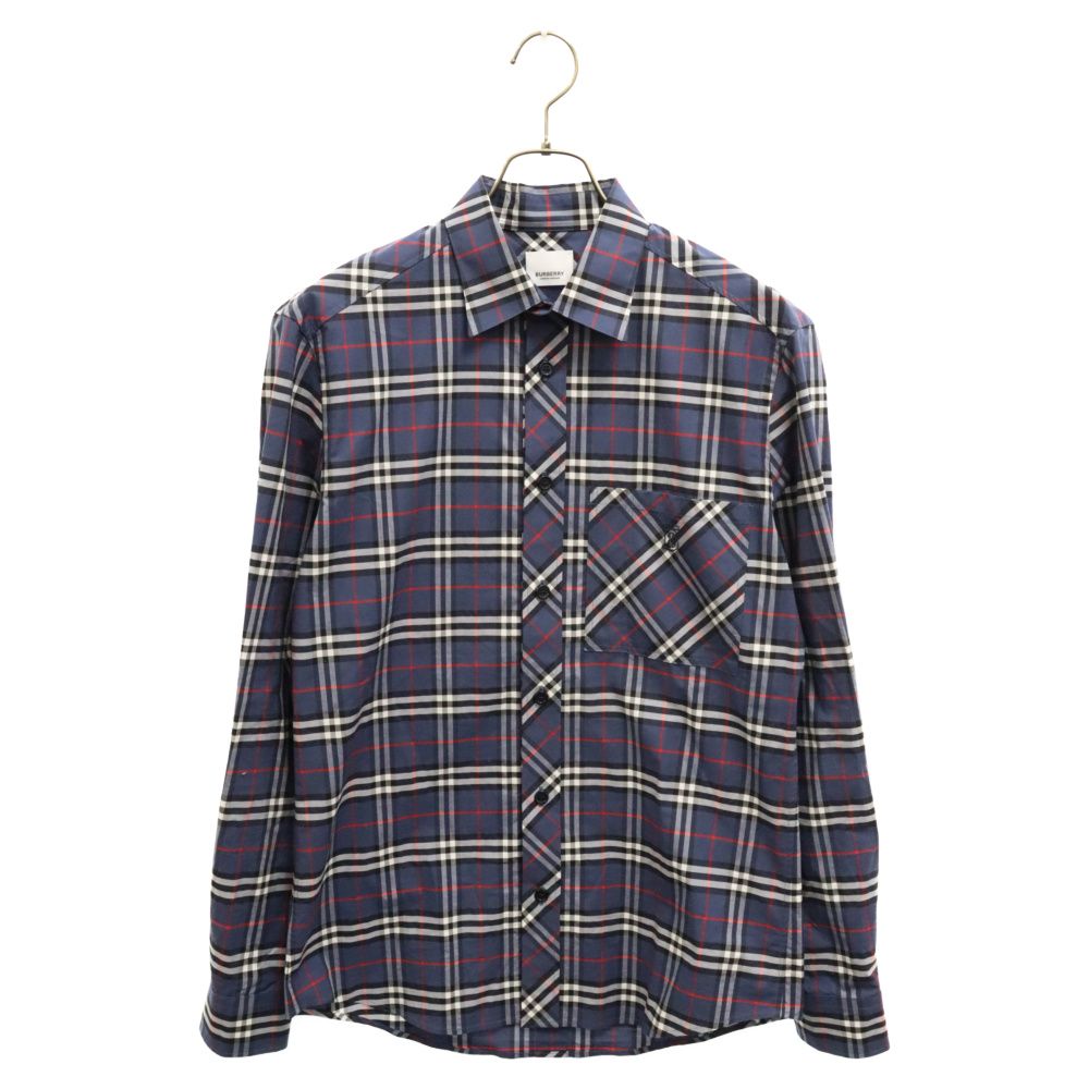 BURBERRY (バーバリー) TBロゴ刺繍ノバチェック長袖シャツ ブルー 8017562