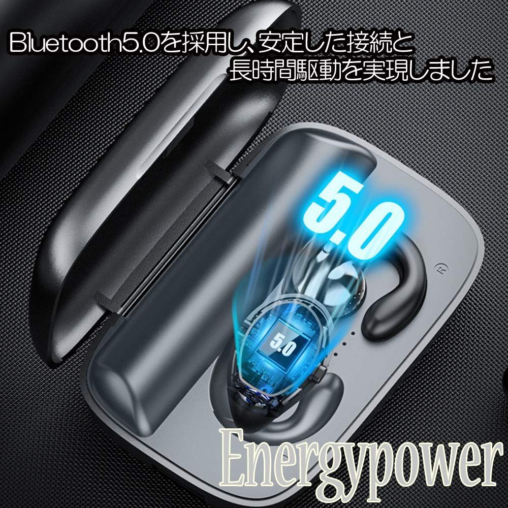 日本産 EnergyPower 骨伝導×指向性ハイブリッドトゥルーワイヤレスイヤホン 耳に入れない完全開放型イヤホン 防水 イヤカフ型 クリップ型B 