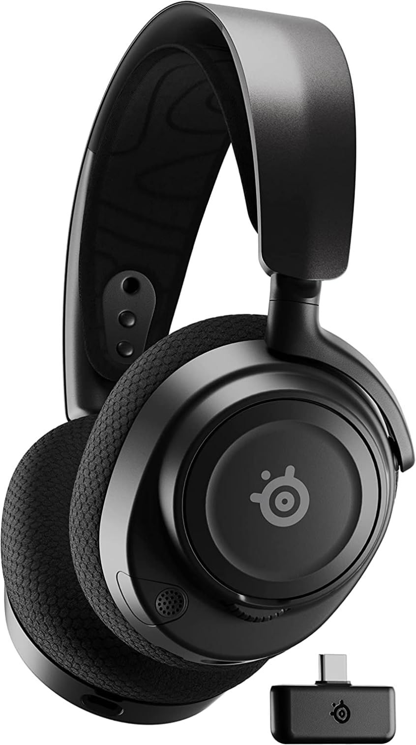 SteelSeries ワイヤレス ゲーミングヘッドセット ヘッドホン 軽量 ボイスチャット可能 ゲームとスマホを同時接続 Arctis Nova 7 無線 密閉型 Switch PC PS5 PS4 対応 AIノイズキャンセリング 空 [ブラック