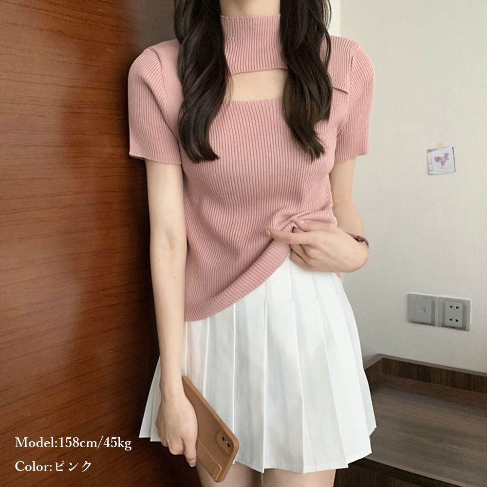 韓国系 ファッション DAZ】 胸開きサマーニット レディース 韓国
