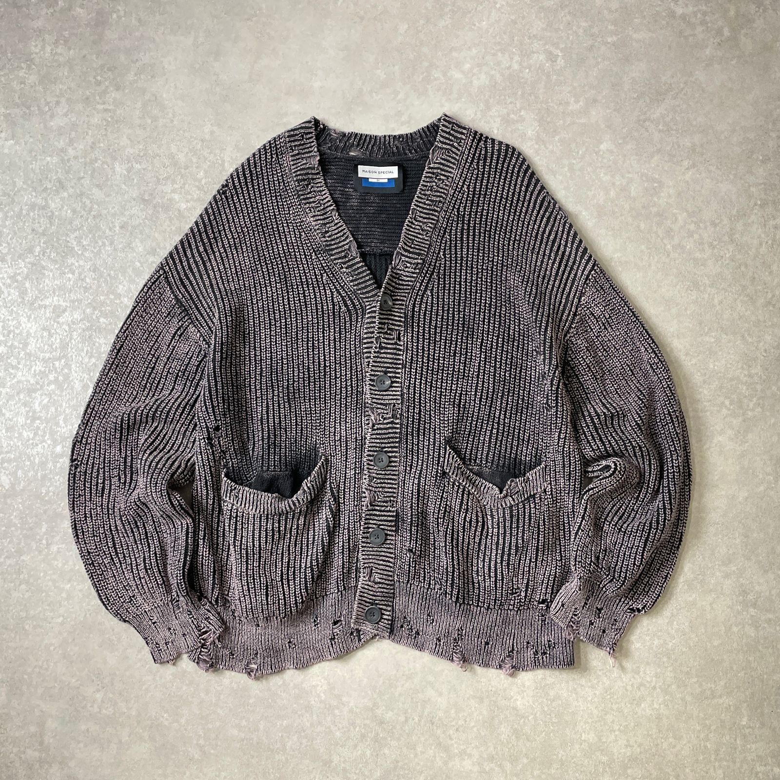 定価2.2万 MAISON SPECIAL Snow Wash Damaged Prime-Over V-Neck Knit 
