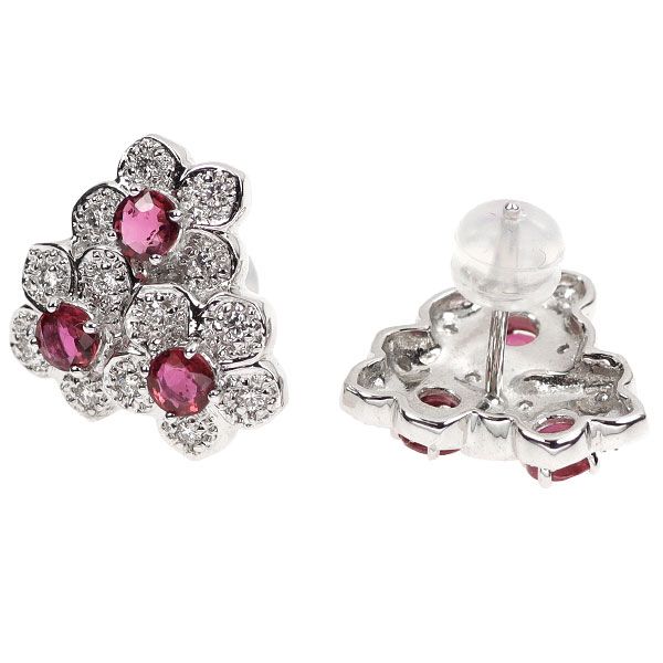 K18WG ルビー ダイヤモンド ピアス 1.00ct D0.22ct フラワー - メルカリ 