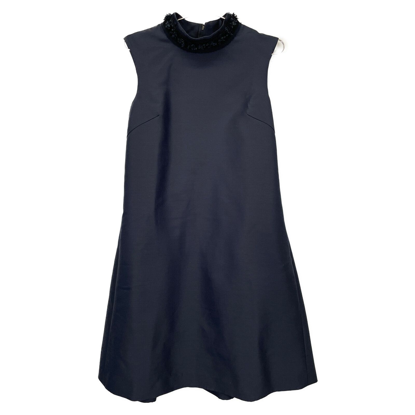 FOXEY フォクシー 40733 ﾐｯﾄﾞﾅｲﾄﾌﾞﾙｰ ｳｰﾙ×ｼﾙｸ ﾊﾞｯｸｼﾞｯﾌﾟ ﾉｰｽﾘｰﾌﾞ