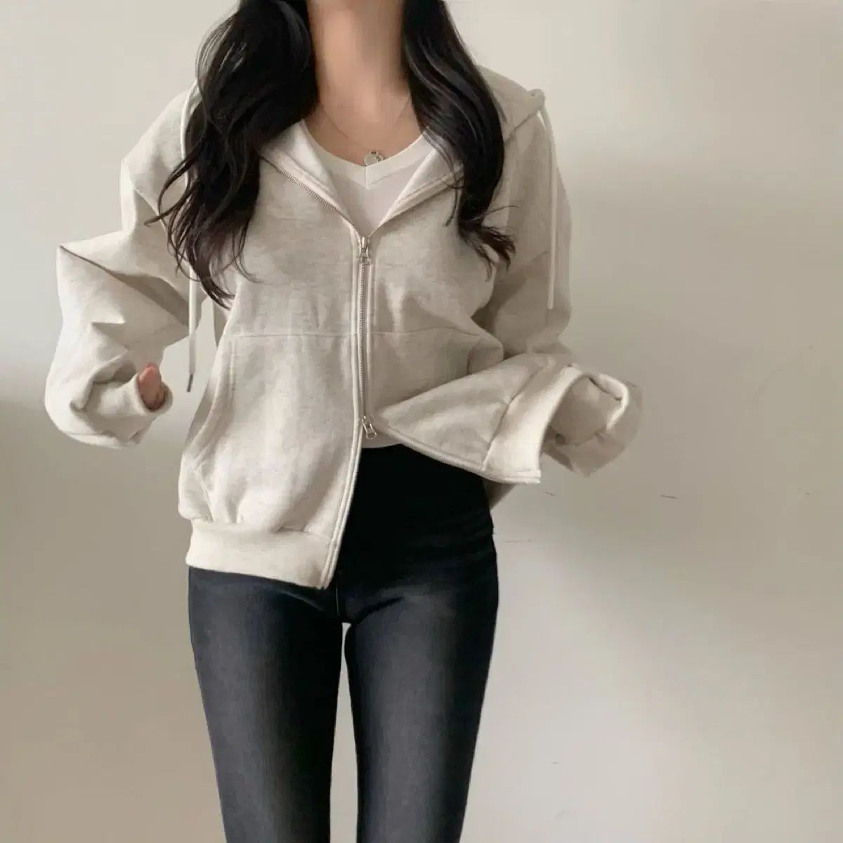 ブランシュ マランカウ 裏起毛 ジップアップパーカー フード付き オートミール