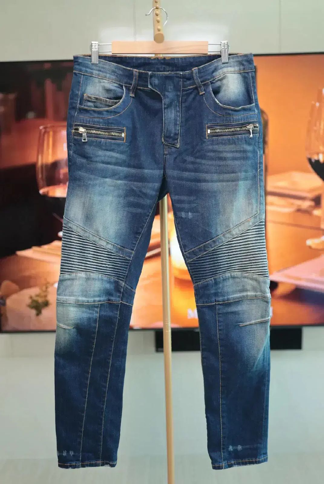 balmain バルマン デニム 34 BALMAIN バルマン スキニー バイカー  