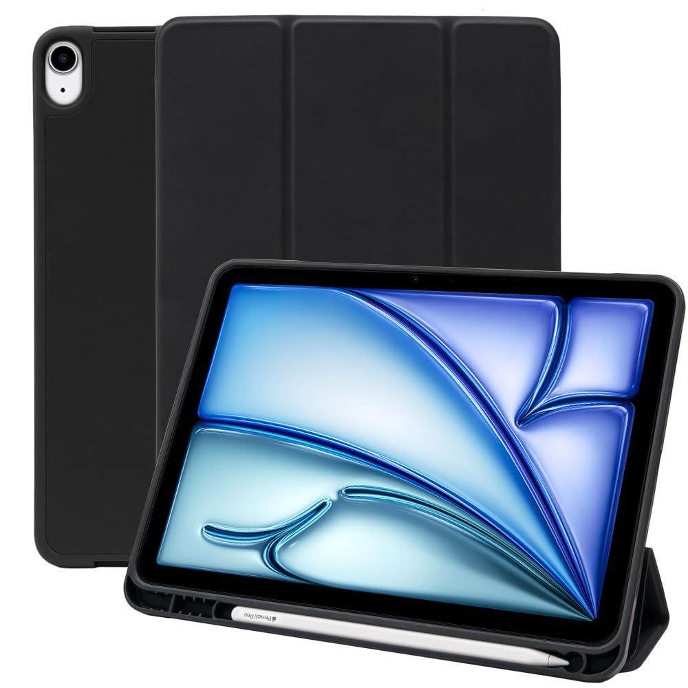 【数量限定】Pencil Apple Pro 第6世代 アイパッドエアー ソフトTPU 耐衝撃 対応 ペン収納 カバー 第4世代 第5世代 ブラック Air Air M2 黒 2024 ケース 用 11インチ IPDA4-S-HDR-BK iPad facto