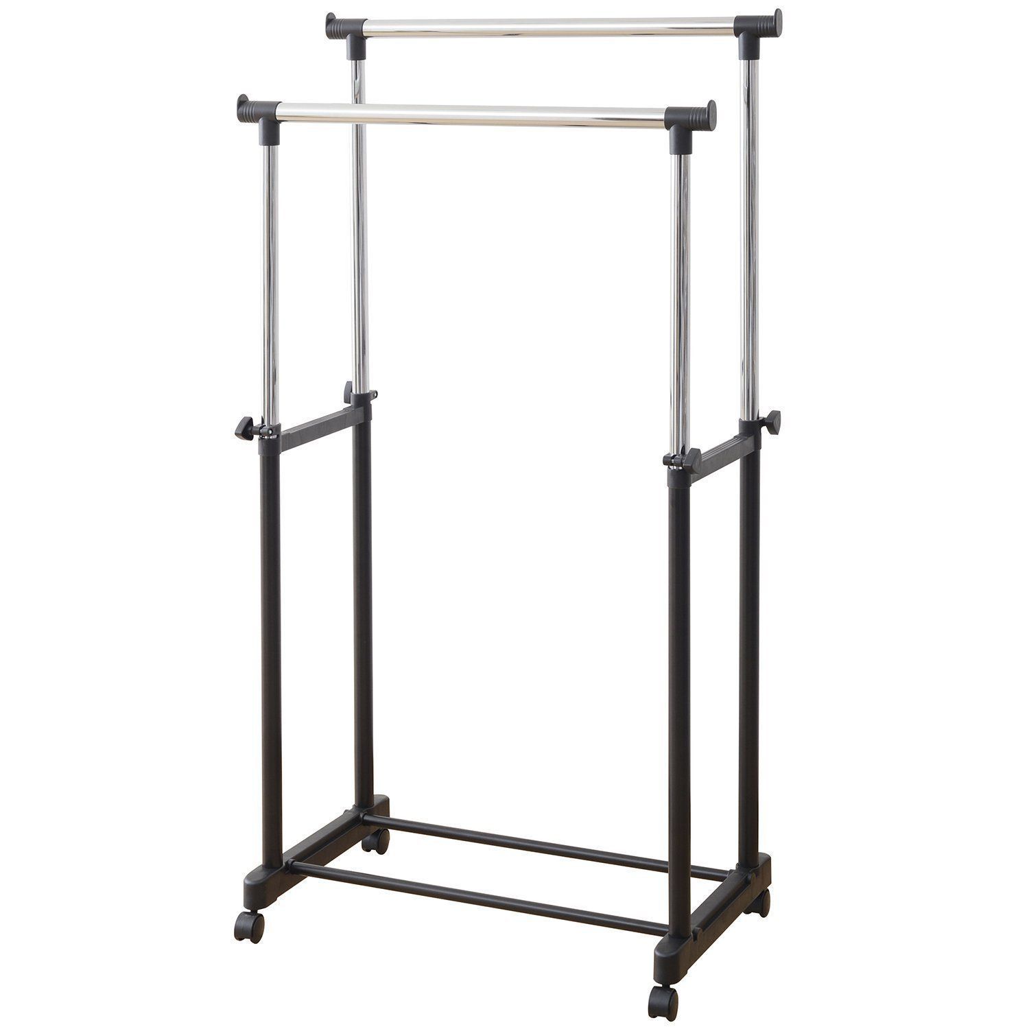 MKS-W(BK)(S) ブラック キャスター付き ハンガー内寸:75-138cm 耐荷重15kg ダブル 高さ伸縮パイプハンガーラック 山善