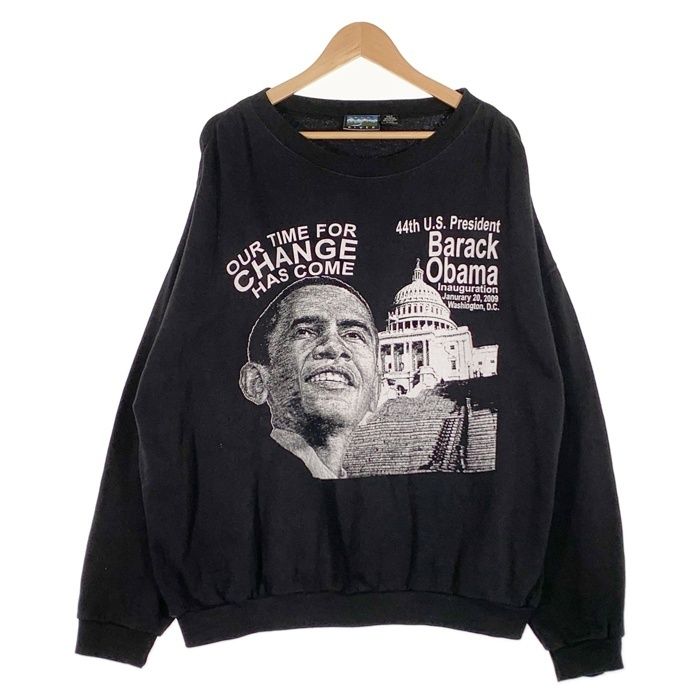 00's~ Barack Obama オバマ プリント クルーネックスウェットトレーナー ブラック SANDY RIVER Size XLT