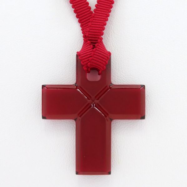 バカラ ネックレス ○ クロス 十字架 赤色 レッド ペンダント ビジュー