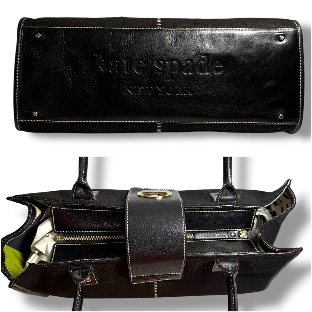 kate spade 通勤・通学肩掛カバン ケイトスペード 本牛革トートバッグ 黒 A4通勤通学ポーチ付き