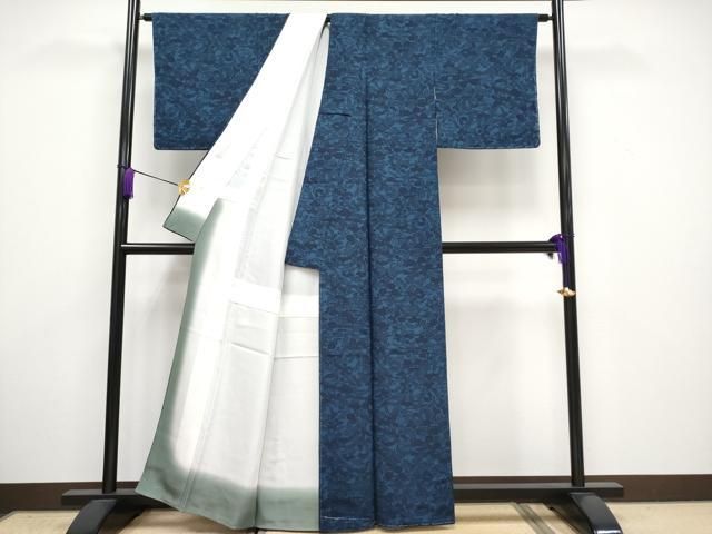 平和屋着物■極上　小紋　藍　型染め　御所解文　反端付き　逸品　未使用　CYAA3337s5 平和屋着物□極上 小紋 藍 型染め 御所解文 反端付き 逸品 未使用