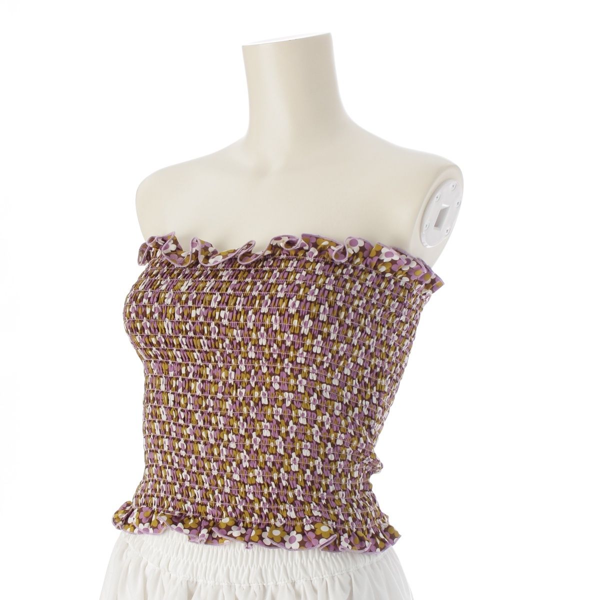 セリーヌ シルク ヴィンテージ シャーリング 花柄 ビスチェ ベアトップ トップス マルチカラー 40