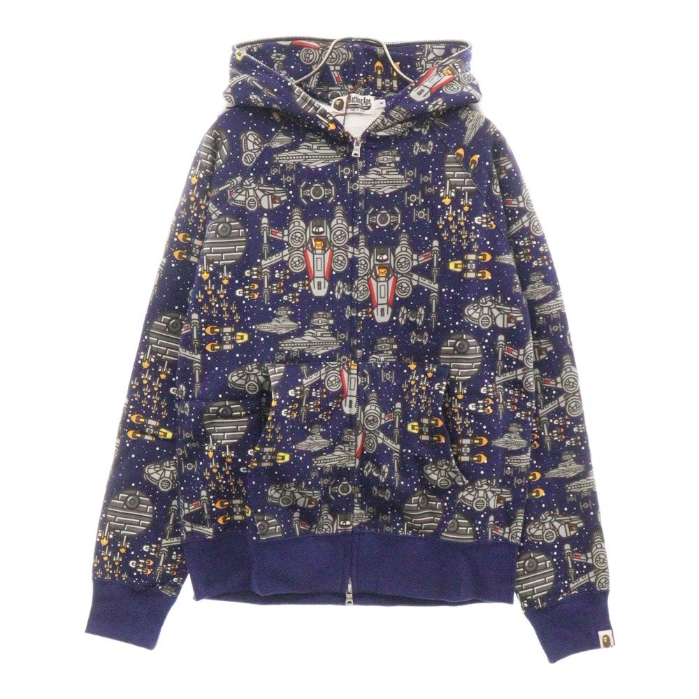 A BATHING APE (アベイシングエイプ) ×STAR WARS スターウォーズ マイロ 総柄 スウェット フルジップアップ パーカー フーディ ブルー