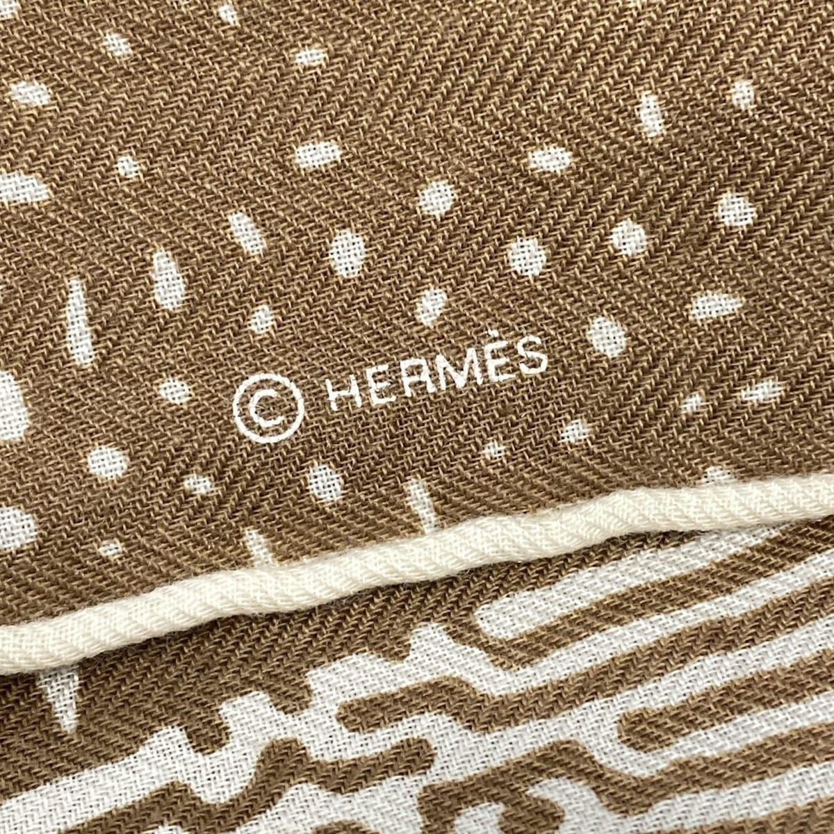 HERMES エルメス ストール ショール カレジェアン ショール カレ140 ブラウン×アイボリー CLAIR DE LUNE カシミヤ シルク