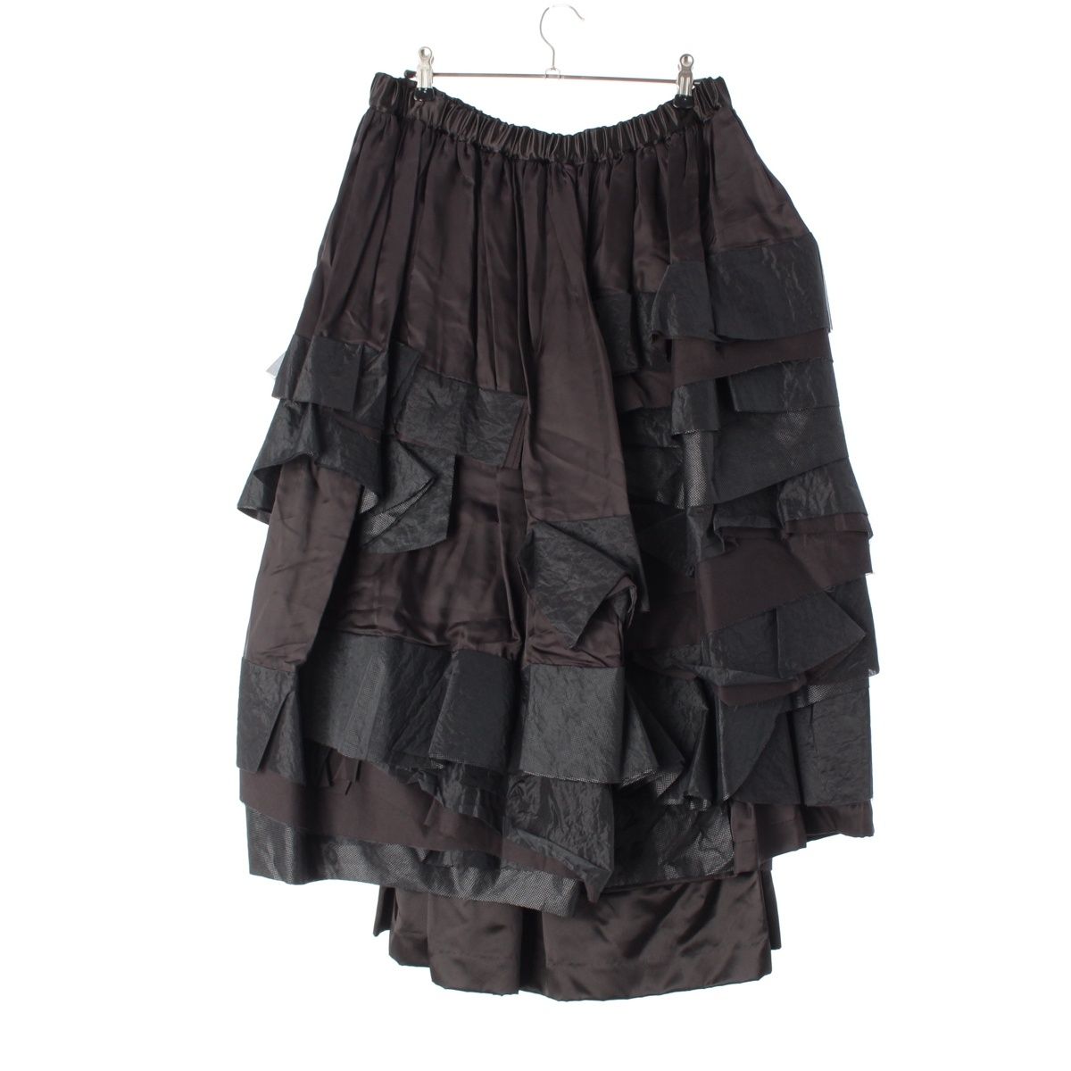 コムデギャルソン AD2021 21AW キュプラ アセテート 異素材MIX フリル レース チュール スカート GH-S007 ブラック L