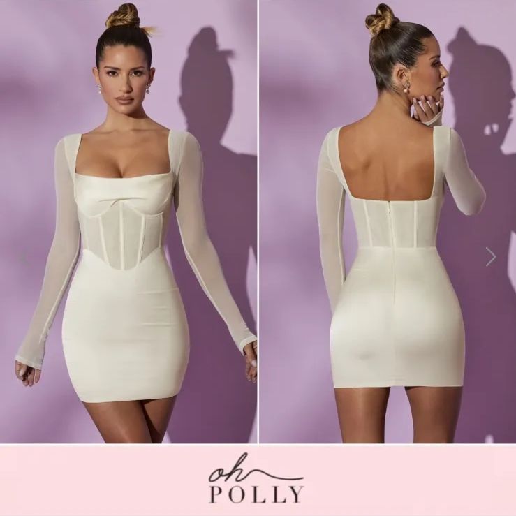 【Oh POLLY】W ミニドレス 長袖 デコルテ開き コルセットドレス Oh POLLY】W ミニドレス 長袖 デコルテ開き コルセットドレス