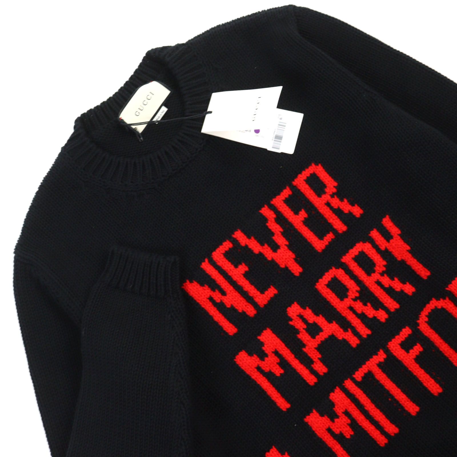 未使用品○GUCCI グッチ 514906 コットン100% NEVER MARRY MITFORD レタリング スネーククラウンデザイン  クルーネック 厚手 ニットセーター ダークネイビー レッド S イタリア製 正規品 メンズ - メルカリ