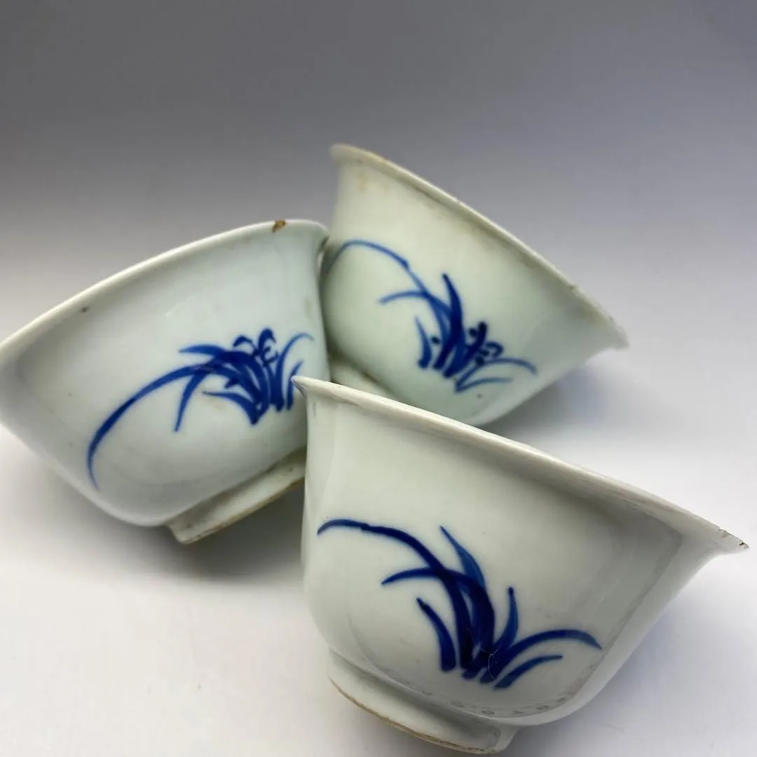 中国清朝期 青花煎茶碗3客 直径約8㎝ 東Y6-0703①タカチ 【公式通販】