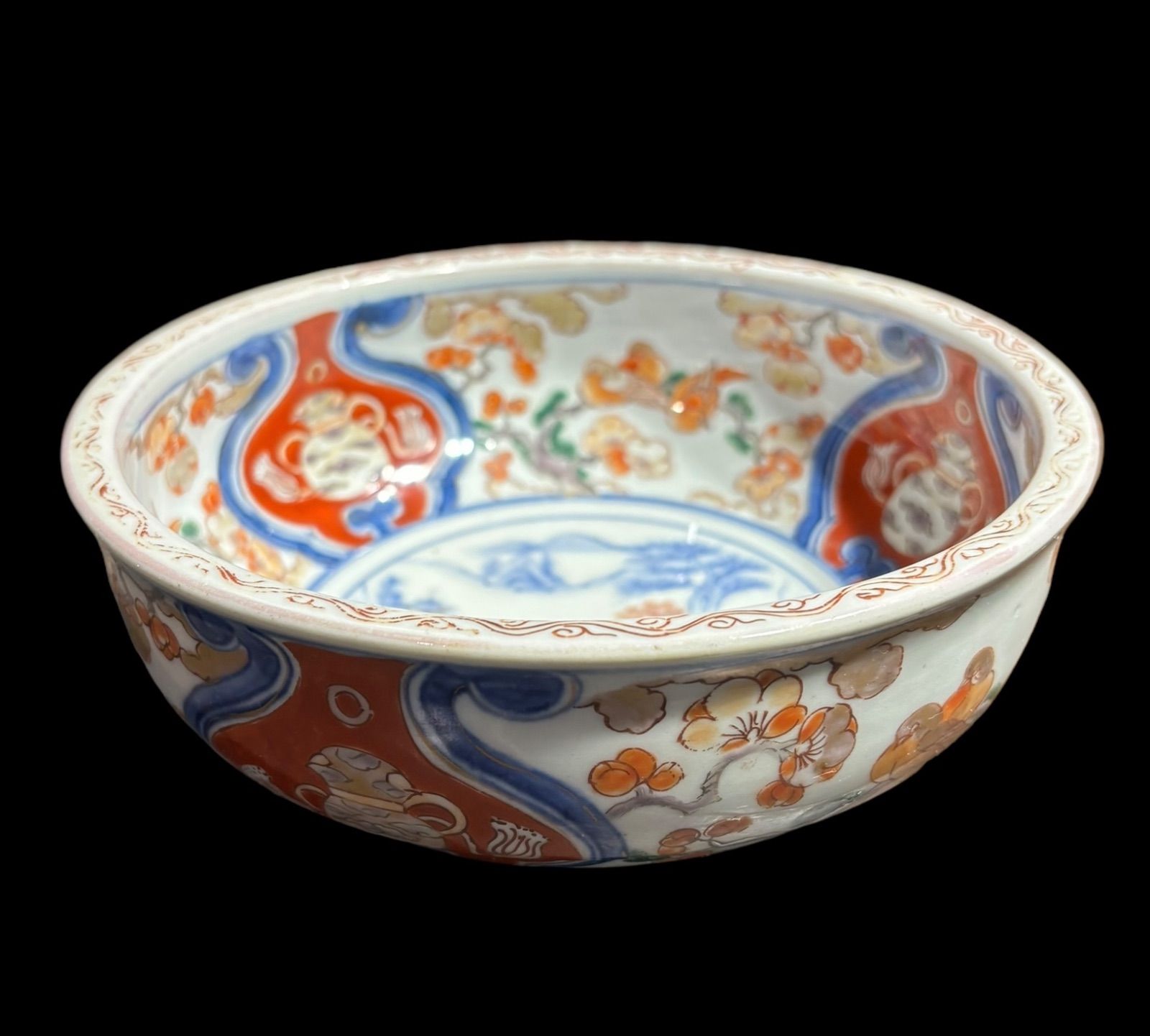 古伊万里　赤絵　松竹梅図　平皿　アンティーク 古伊万里 色絵 金襴手 松竹梅 鶴 輪花 七寸皿 5枚 21.5㎝ 窓絵