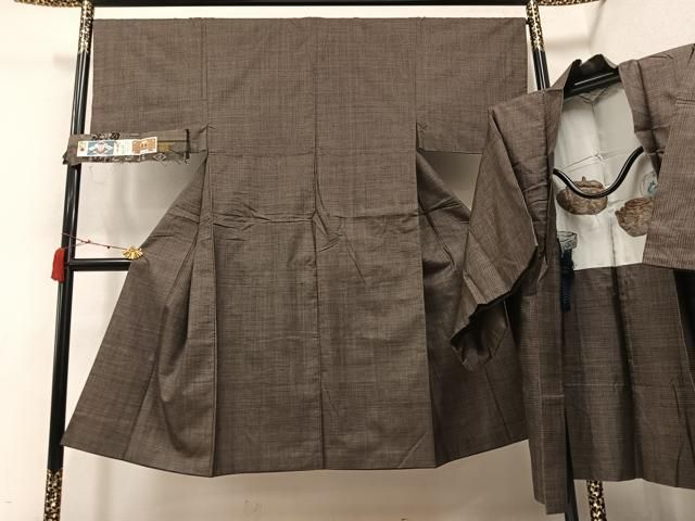 平和屋着物●男性 本場大島紬 アンサンブル 古代染色純泥染 100亀甲 総詰め 竹田哲二作 証紙付き 正絹 AABB0402ph